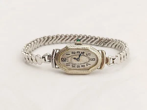 Orologio da polso Vintage Art Déco Bulova Oro Bianco 14k Riempito Zaffiro - Foto 1 di 12