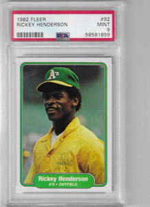 1982 Fleer Rickey Henderson #92 PSA 9 Mint Baseball Card.