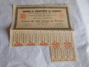 Vintage Aktienzertifikat Aktien Anleihen Aktionen Minen et Graphit Marokko 1928 - Bild 1 von 3