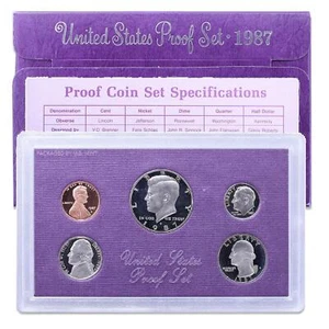 1987 S Proof Set Original Box & COA 5 Coins US Mint - Picture 1 of 9