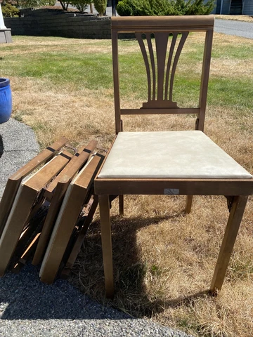 THREE VINTAGE MID CENTURY MODERN MCM LEG O MATIC FOLDING CHAIRS 33 1/4” TALL Cover