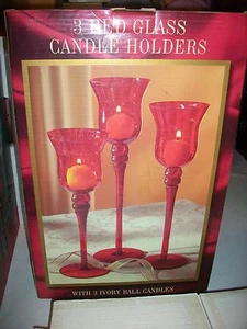 Candle Holder 3 Piece Set Red - Picture 1 of 1