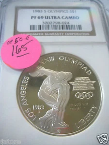 NGC PROOF UCAM69 1983-S Los Angeles Olympic Commem. Silver $ - Picture 1 of 3