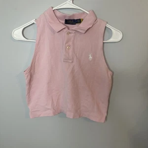Polo Ralph Lauren Pink Sleeveless Polo Shirt Collared Cropped Womens Small - Picture 1 of 7