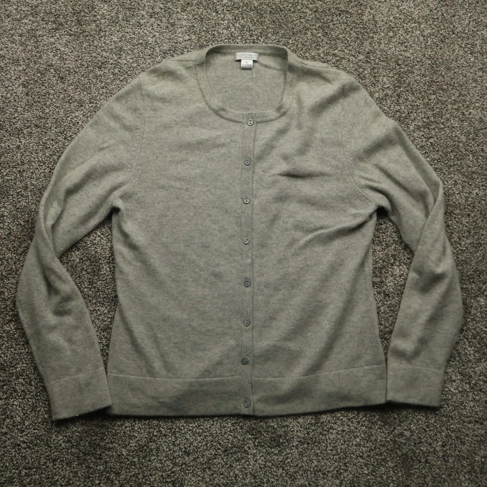 Investments Cardigan Sweater Women's Large Gray Fine Cashmere Button Front - Image 1 of 4