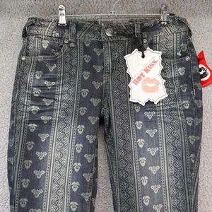 Pantalones de mezclilla Bell Bottom talla 5 "Nina Flare" Hot Kiss nuevos con etiquetas Y2K Boho Hippie Paisley - Imagen 1 de 11