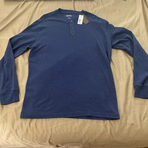 NWT Cremieux Premium Denim Mens L Long Sleeve Pullover Blue Knit Shirt - Picture 1 of 6