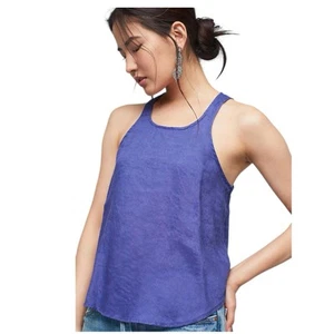 Anthropologie Maeve Dark Purple Linen Knit Sleeveless Tank Top Blouse Sz Medium - Picture 1 of 6