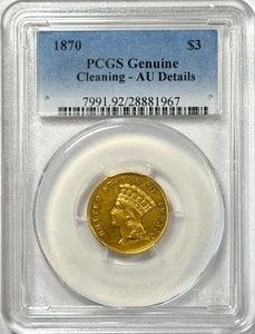 Moneda de oro princesa de $3 de 1870 - detalles como nueva - PCGS limpia - baja acuñación 3.500 - Imagen 1 de 4