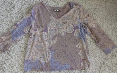 Caribbean Joe Women's Paisley V-Neck Top 3/4 Sleeve Multicolor Boho Shirt L XL - Image 1 of 4