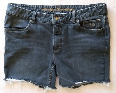 Harley Davidson отрезные шорты женщин 10-12 Med винтажный 90-х выцветший черный джинсовой ткани * - Изображение 1 из 4