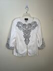 Bob Mackie Wearable Art Women's L White 3/4 Sleeve Embroidered Jacket