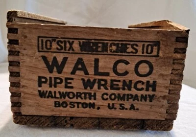 Vintage Wood Shipping Crate Dove Tail Corners Walco Pipe Wrench box Walworth Co - Image 1 of 4