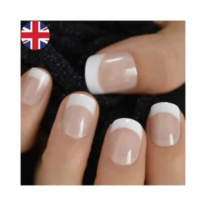 Classical Normal Size French Nail Nude White Tip Glossy Press On Fingernals. - Picture 1 of 6