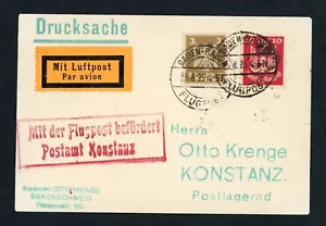 Dt.Reich Luftpost Beleg Flugplatz Konstanz , Baden-Baden - Kontanz 1925 - Bild 1 von 2