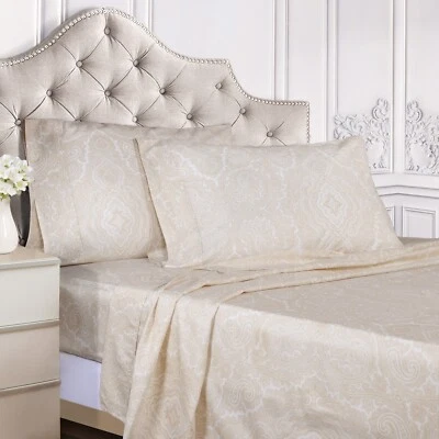 Juego de sábanas ajustables de bolsillo profundo moderno resistente a las arrugas de cachemira de mezcla de algodón Foto 1 de 2