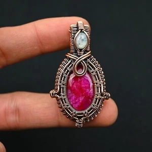 Ruby Quartz Gemstone Copper Wire Wrapped Handmade Pendant Designer Jewelry Gift - Picture 1 of 4