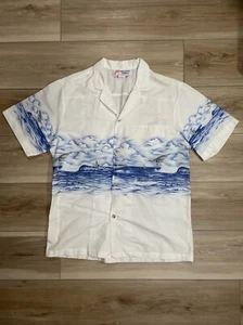 Camisa hawaiana vintage Malihini azul velero puntada única talla L - Imagen 1 de 5