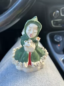 Vintage Christmas Girl Angel Bell Figurine With Muff And Bird Japan - Picture 1 of 3
