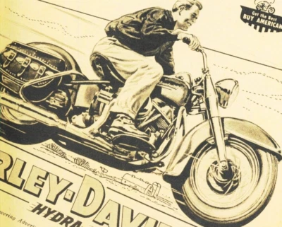 Rueda de culto de los años 50: "HARLEY-DAVIDSON HYDRA GLIDE" 1953 ¡Publicidad original de EE. UU.! Foto 1 de 4