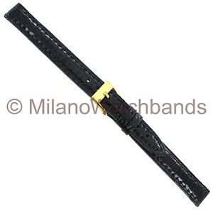 10mm Morellato Genuine Lizard Padded Stitched Black Ladies Watch Band 718
