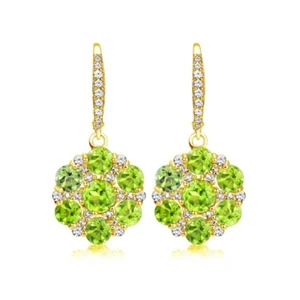 Blume Peridot & Weiß Topas Lang Ohrringe Vergoldet Sterlingsilber - Bild 1 von 3