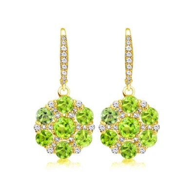 Blume Peridot & Weiß Topas Lang Ohrringe Vergoldet Sterlingsilber - Bild 1 von 3