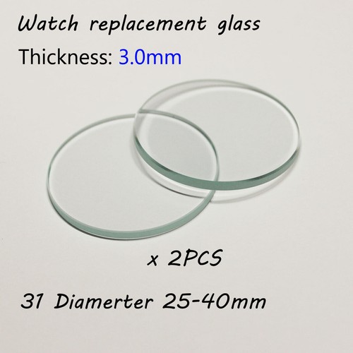 2Pcs 3.0mm Flat Round Watch Glass Crystal 25mm to 40mm Replacement Lens Mirrors