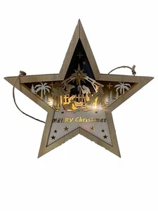 Christmas Nativity Scene Star Wood Laser Die Cut 3D Light Up 10" - Picture 1 of 8