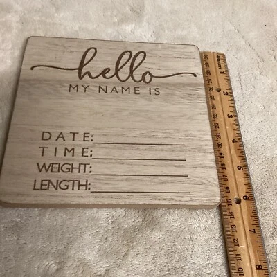 Nuevo letrero de anuncio de bebé de madera "Hola es mi nombre" detalles de nacimiento baby shower Foto 1 de 4