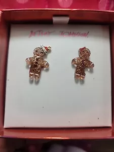 Betsey Johnson Gingerbread Mismatched Stud Earrings Man & Woman Brown NIB - Picture 1 of 4