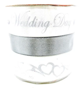 Singer Wedding Day Ribbon,3x,White,Gray,Polyester,Wedding Day,Hearts,7/8"x6ft. - Picture 1 of 2