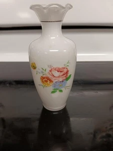 Vintage Glasvase Blumendruck gerüschte Kante 6 Zoll hoch - Bild 1 von 2
