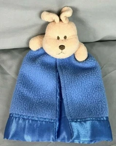 Gerber Puppy Dog Security Blanket Lovey Satin Trim Tan Brown Baby Blue Fleece - Picture 1 of 6