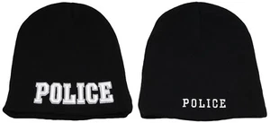 Police 3-D Black With White Letters Embroidered Beanie Skull Cap Hat - Picture 1 of 3