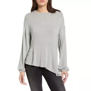 Chelsea28 Asymmetrical Ruffle Hem Top Size XS Gray Pullover Sweater Knit Blouse - Picture 1 of 11