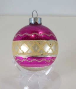 Christmas Tree Ornament Shiny Brite Glass Ball Stripe Stencil Pink Yellow Gold - Picture 1 of 7