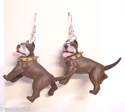 全新 棕色 Pitbull Pit Bull Terrier Dogs 1.5 英寸 Hood Hounds 公仔 悬垂耳环 — 第 1/2 张图片