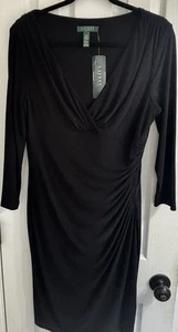 Lauren Ralph Lauren Damen A-Linie Kleid Größe 14 Schwarz Surplice Ausschnitt Rüschen vorne - Bild 1 von 5