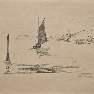 Küstenlandschaft Segelboot Götaelf Schweden signiert Lithografie 1926 - Picture 1 of 3