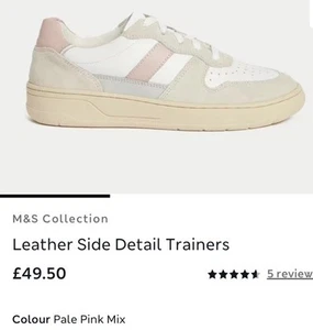 BNWOB M&S WOMENS (UK8) LEATHER SIDE DETAIL TRAINERS - PALE PINK MIX - RRP £49.50 - Picture 1 of 5