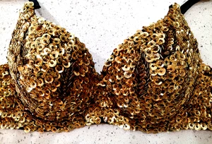 Costume danza del ventre paillettes 32B reggiseno perline scintillanti rave cabaret - Foto 1 di 6