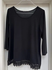 Damen Schwarz 3/4 Arm Spitzensaum Bluse Top Tunika Goth Witchy Boho - Bild 1 von 14