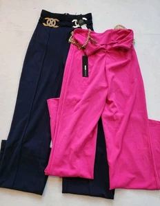 5 Fashion Nova XS Sasha Hose weites Bein neu mit Etikett X3 gebraucht x2 grün hellbraun pink orange - Bild 1 von 9