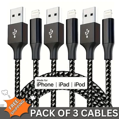 Braided USB Charger Cable Lead for iPhone 11 12 13 14 Plus Pro Max Mini iPad Lot - Image 1 of 4