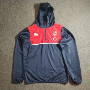 Canterbury Pullover Mens S Navy Red England Rugby Union 1/4 Zip Pocket Hood Logo - Picture 1 of 20