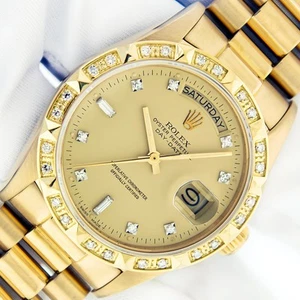 ROLEX DAY-DATE MENS PRESIDENT FACTORY DIAMOND DIAL, DIAMOND BEZEL,18K GOLD WATCH - Picture 1 of 12