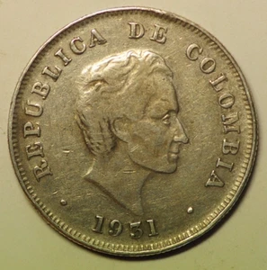 mw28577 Colombia Silver 50 Centavos 1934 B Simon Bolivar KM#193.1 - Picture 1 of 2