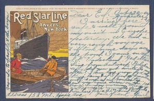 Red Star Line, Anvers-New York, Poster Art, pmk Rochester NY 1904 - Bild 1 von 2