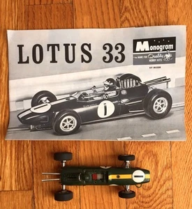 MONOGRAM SLOT CAR LOTUS 33 WITH INSTRUCTIONS kit #SR3208 (untested) - Picture 1 of 7
